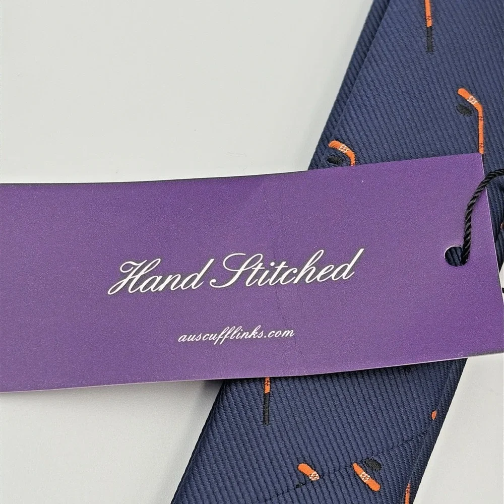 AusCufflinks Necktie Mens OS Blue Hockey Stick Puck Sporty Hand Stitched NWT